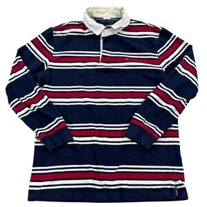 Tommy Hilfiger Shirt Men's XL Navy Striped Polo Rugby Custom Fit Long Sleeve